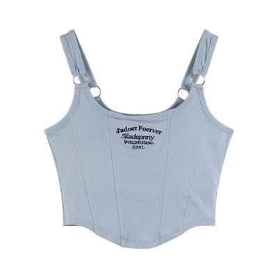 Letter Embroidery Small Suspender Vest Women Slim Short Outer Wear Top