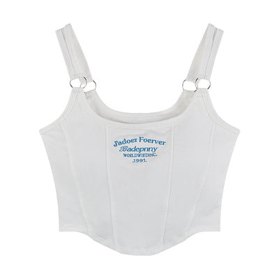Letter Embroidery Small Suspender Vest Women Slim Short Outer Wear Top