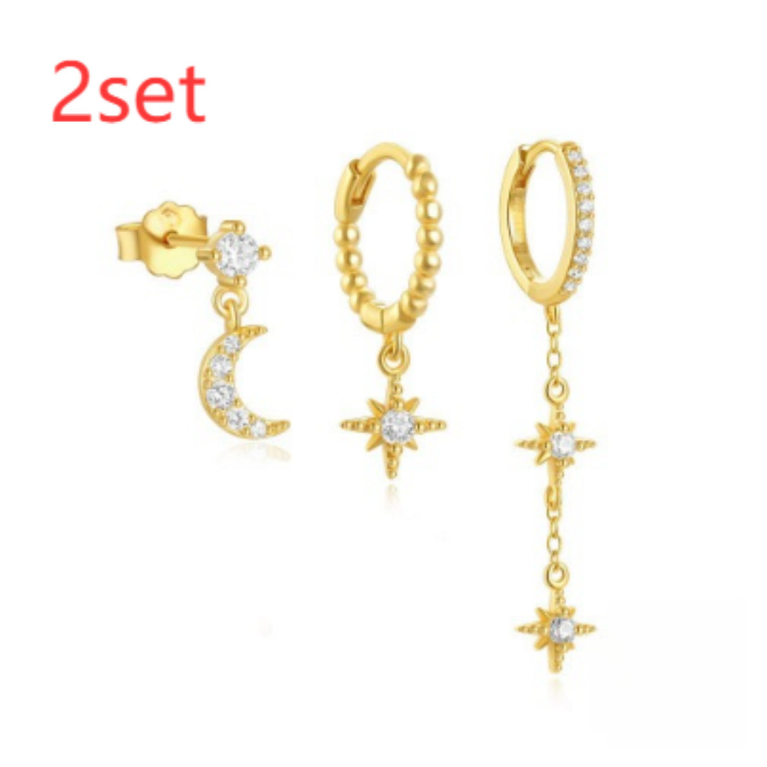 Star Moon Asymmetric Three-piece Earrings Set Pack