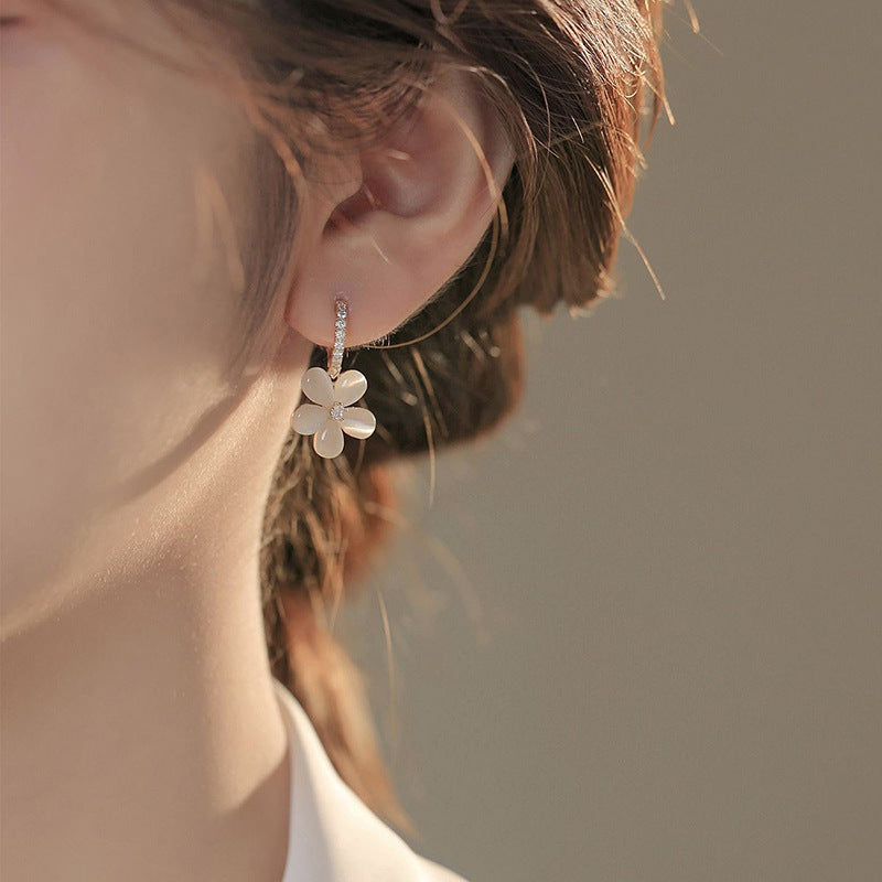 New Versatile Ear Clip High-grade Opal Flower Earrings