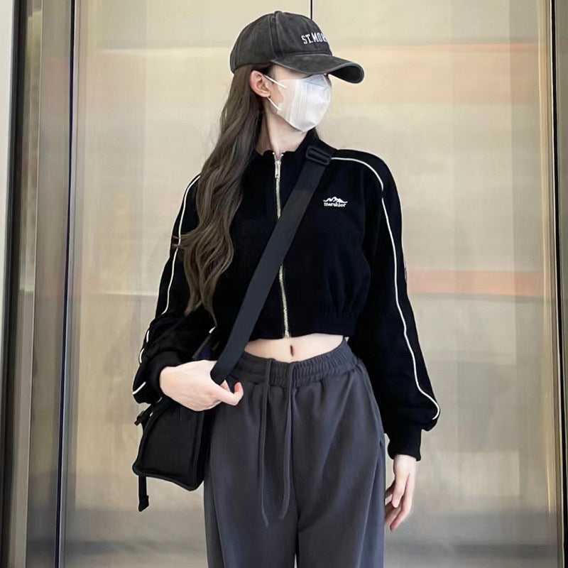 Sun Protection Women's Long Sleeve Thin High Waist Retro Exposed Navel Zip Cardigan Tops
