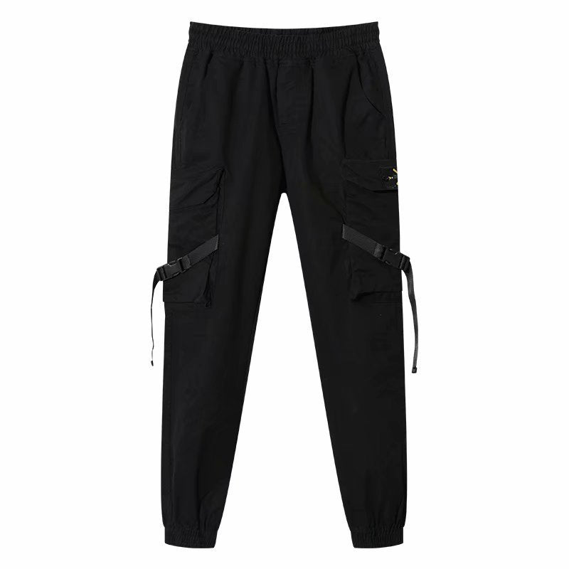 Trendy Black Slim-Fit Stretch Cargo Jeans