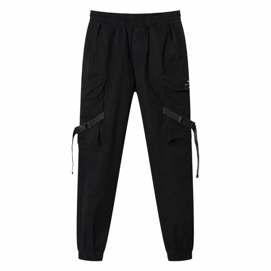 Trendy Black Slim-Fit Stretch Cargo Jeans
