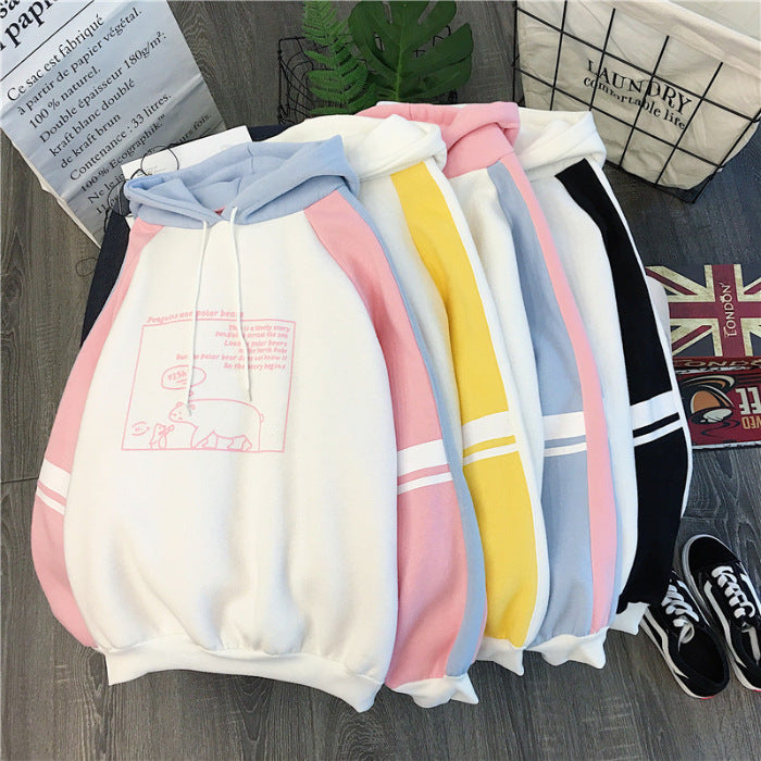Fashion Casual Plus Velvet Thick Sweater Women's Hoodie Korean Students Loose Casual Color Matching Autumn And Winter Tops