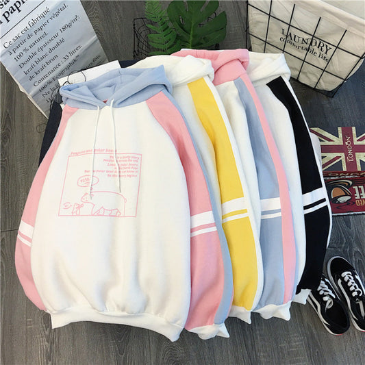 Fashion Casual Plus Velvet Thick Sweater Women's Hoodie Korean Students Loose Casual Color Matching Autumn And Winter Tops
