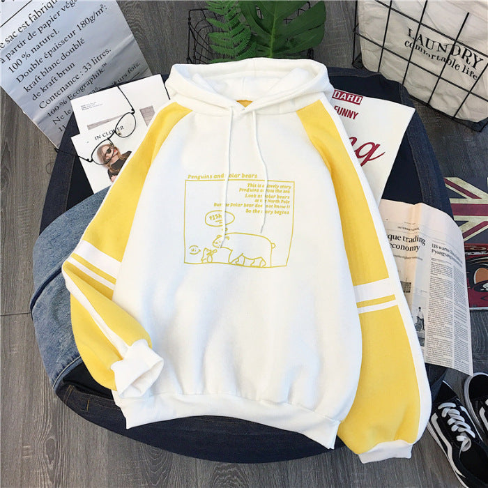 Fashion Casual Plus Velvet Thick Sweater Women's Hoodie Korean Students Loose Casual Color Matching Autumn And Winter Tops