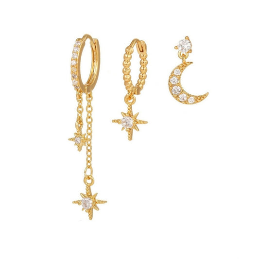 Star Moon Asymmetric Three-piece Earrings Set Pack
