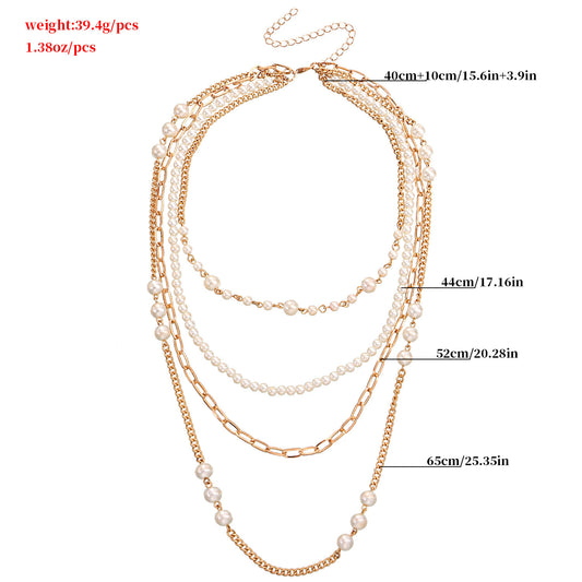 Multi-layer Bamboo Pearl Thin Chain Necklace Women