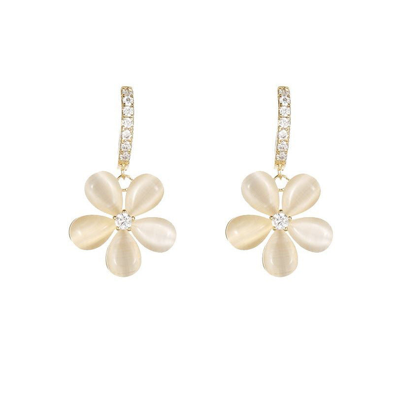 New Versatile Ear Clip High-grade Opal Flower Earrings