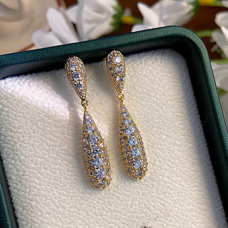 New Micro Inlaid Zircon Long Water Drop Earrings