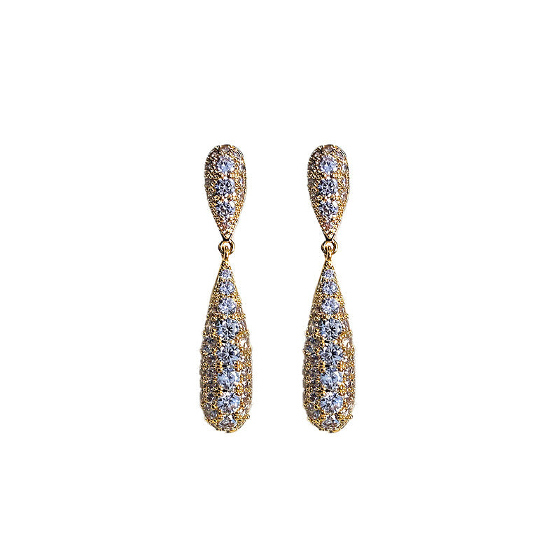 New Micro Inlaid Zircon Long Water Drop Earrings