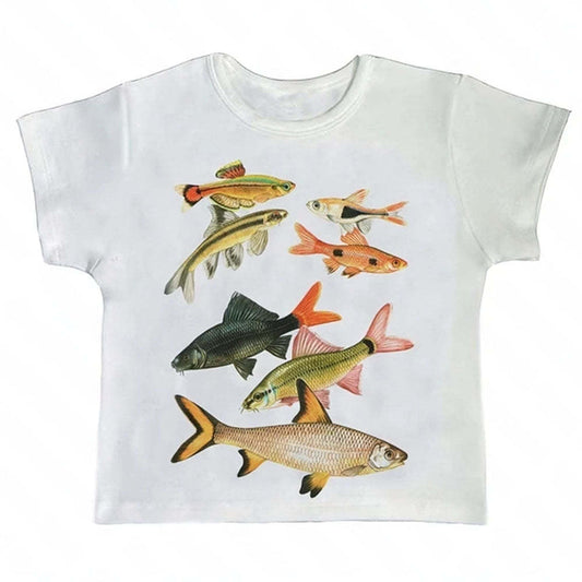 Abstract Goldfish Printed Square Collar Personality Slim Fit Sling