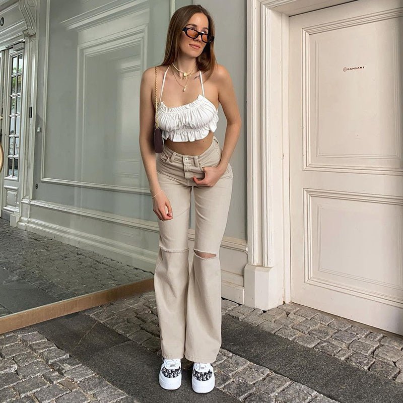 Loose Casual High Waisted Micro Flared Trousers
