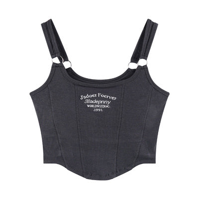 Letter Embroidery Small Suspender Vest Women Slim Short Outer Wear Top