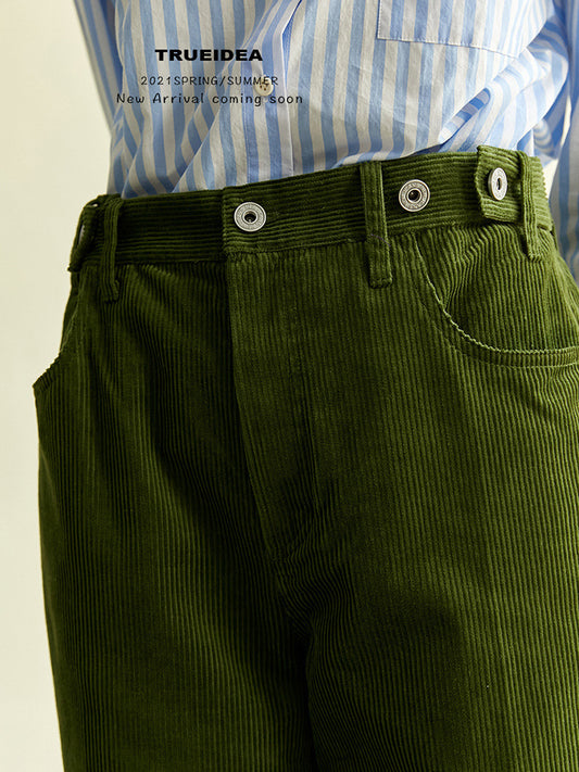 Women's Fashionable Slimming Cyan Corduroy Trousers