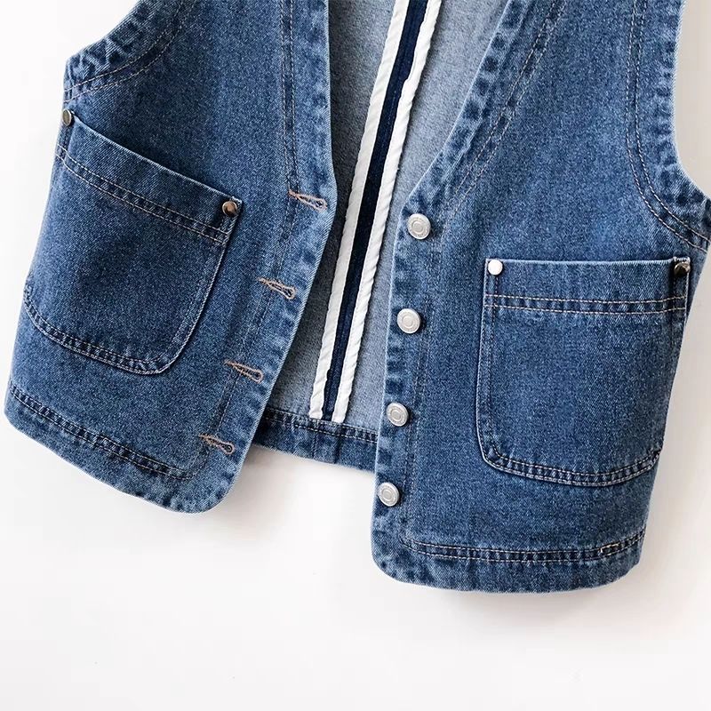 Hong Kong Style Retro Slim Fit Denim Short Vest