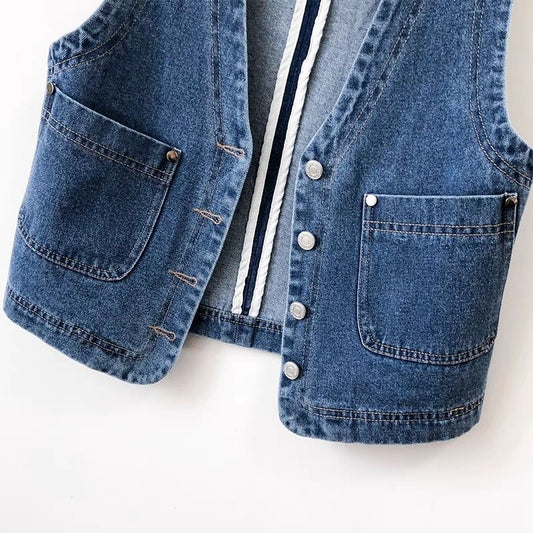 Hong Kong Style Retro Slim Fit Denim Short Vest