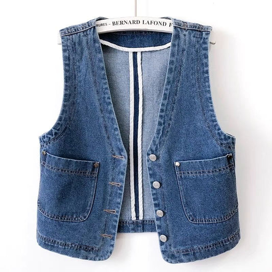 Hong Kong Style Retro Slim Fit Denim Short Vest