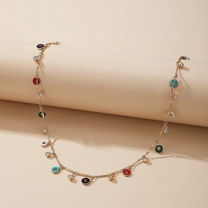Colorful Oil Round Circle Tassel Single Layer Necklace