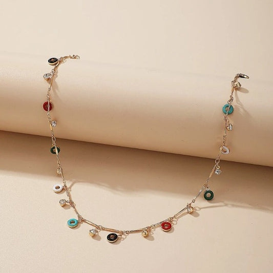 Colorful Oil Round Circle Tassel Single Layer Necklace