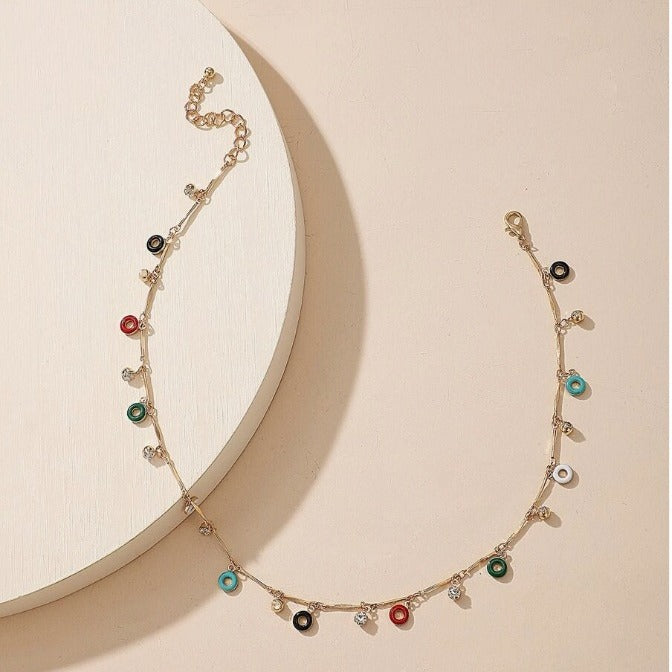 Colorful Oil Round Circle Tassel Single Layer Necklace