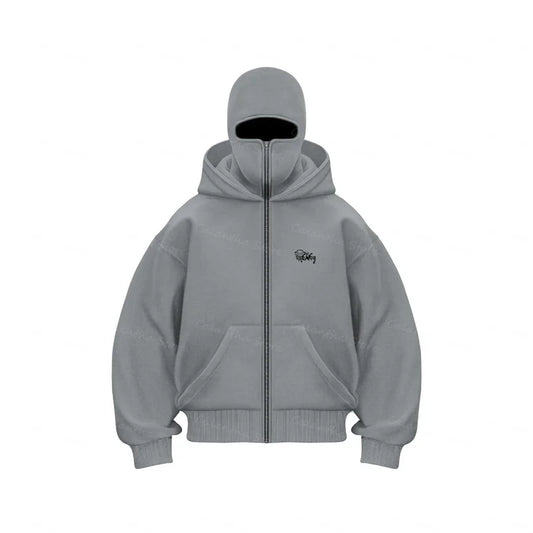 Winter Men's Hoodie with Balaclava Face Mask Zipper Design Sports Jacket for Outdoor Activities Hiking Travel Running sweatshirt