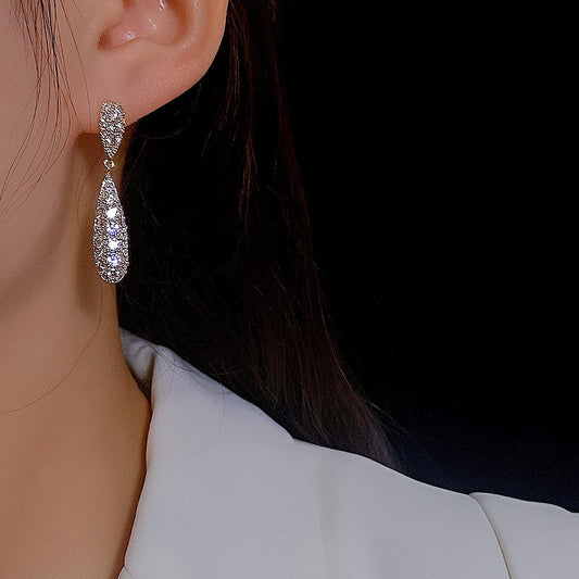 New Micro Inlaid Zircon Long Water Drop Earrings